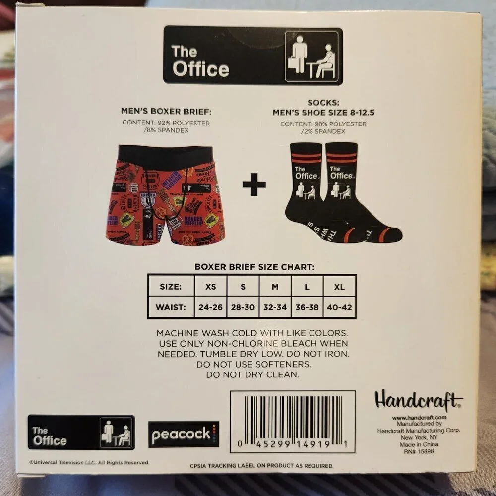 The Office Dunder Mifflin Men's Combo Set 1 Boxer Brief 1 Pair Socks Large New